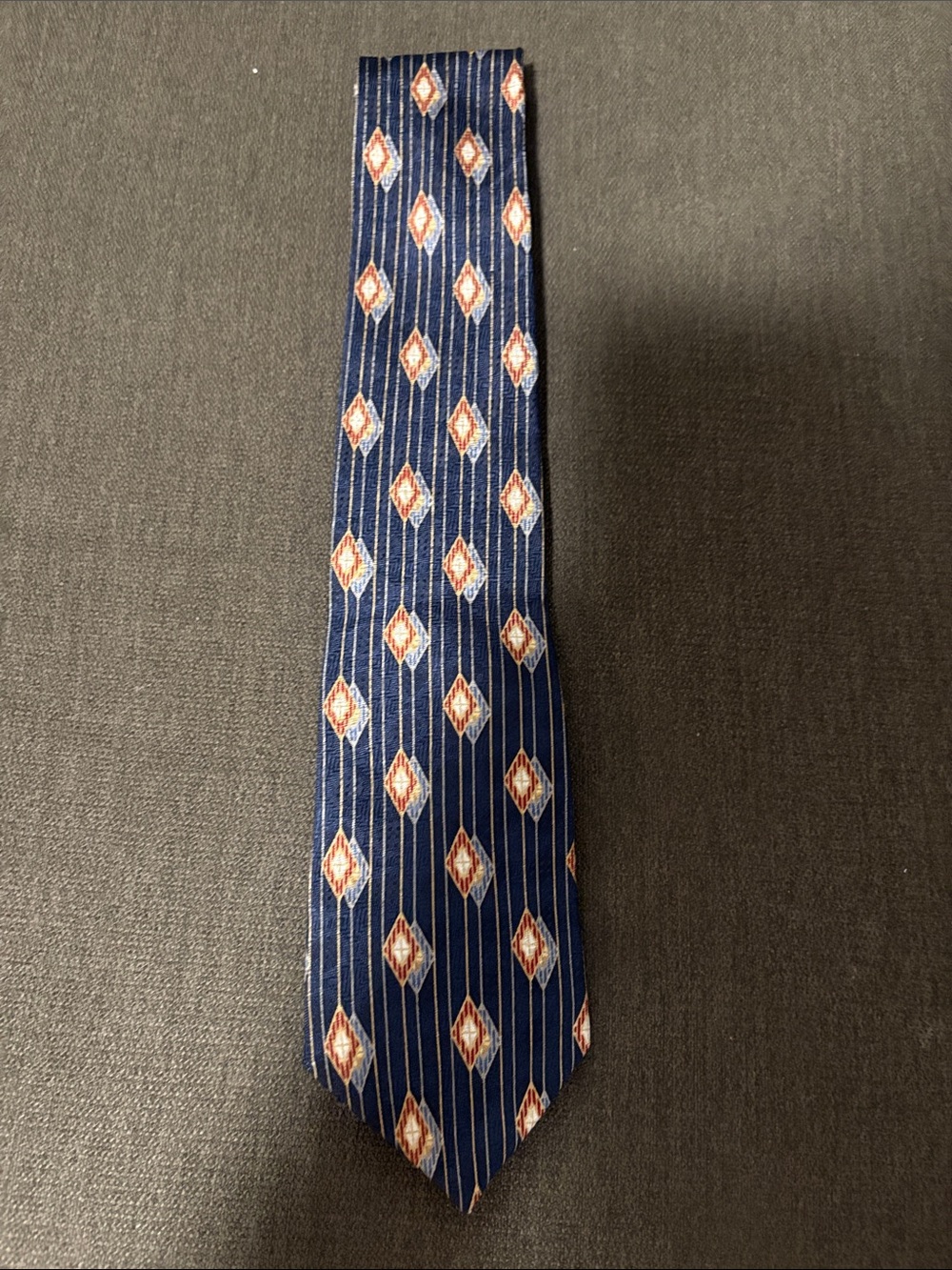 Contissima Navy Blue Men’s Silk Tie with Geometric Diamond Pattern